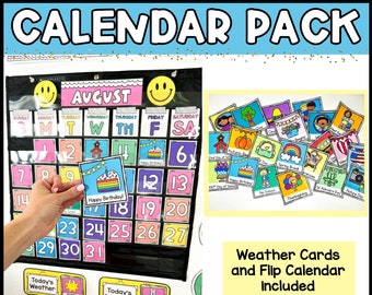 Bright Classroom Calendar Pack | Pocket Chart Calendar Cards | Flip Classroom Calendar | Bright Classroom Decor | Classroom Calendar Display