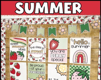 Kit de tablón de anuncios para el aula de verano: Pósteres de fresas (descarga digital)