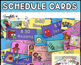 Bright Daily Schedule Cards | Editable Classroom Schedule | Elementary School | Teacher Schedule Cards | Printable Schedule Cards