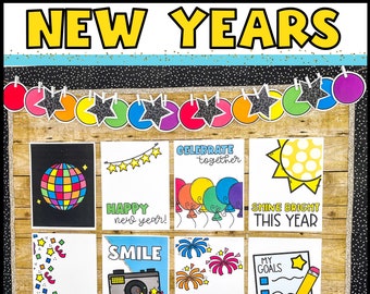 New Year's Classroom Bulletin Board Posters: January Holiday Decor (Digital Download)