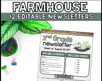 EDITABLE Farmhouse Classroom Newsletter | Teacher Newsletter Template | Farmhouse Classroom Decor | Newsletter Template