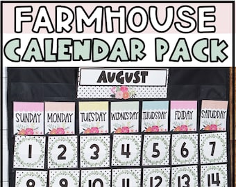 Klaskalender Floral Farmhouse: zakkaart en flip-kalender (digitale download)