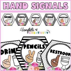 Floral Farmhouse Hand Signal Posters | Floral Classroom Decor | Classroom Hand Signal Posters | Printable Classroom Posters