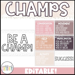 Boho Neutral CHAMPS Posters | Boho Neutral Classroom Decor | Classroom Management | Classroom Expectations | Teacher Resources