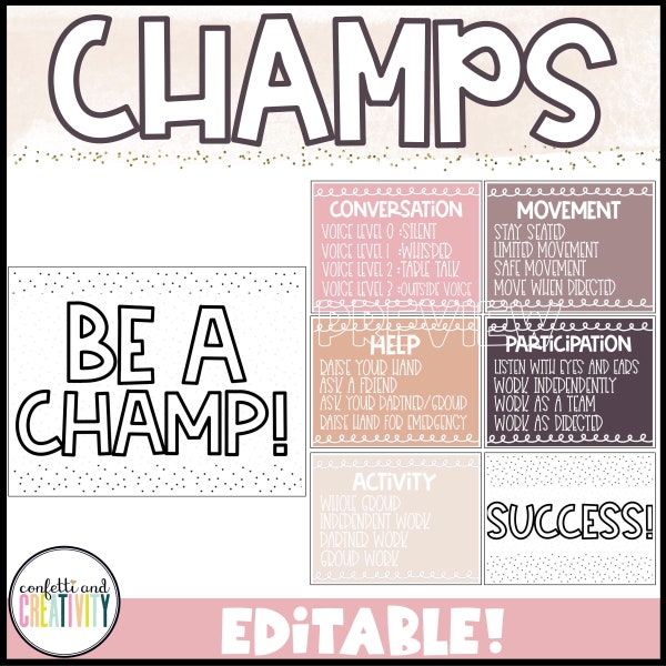 Boho Neutral CHAMPS Posters | Boho Neutral Classroom Decor | Classroom Management | Classroom Expectations | Teacher Resources