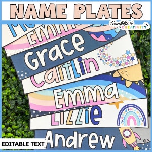 Space Student Desk Plates | Student Name Tags | Desk Name Plates for Students | Editable Classroom Name Tags | Elementary Classroom