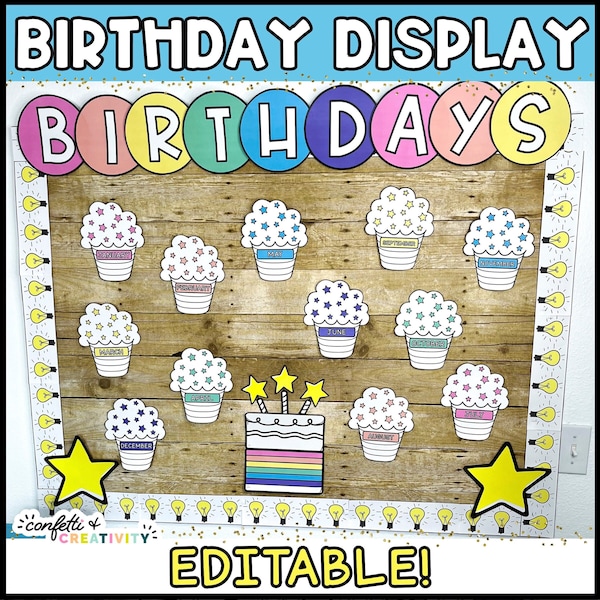 Bright Classroom Birthday Display | Classroom Birthday Board |  Birthday Display | Bulletin Board | Bright Classroom Decor