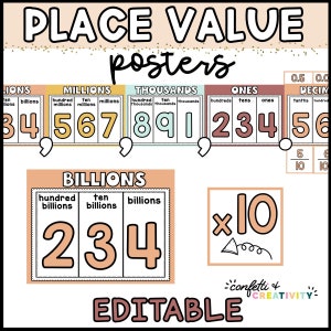 Carteles neutrales de valor posicional del aula / Carteles de matemáticas para profesores / Decoración neutral del aula / Carteles imprimibles de valor posicional
