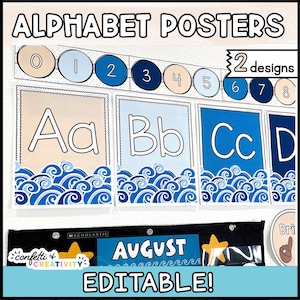 Ozean Klassenzimmer Alphabet Poster | Ozean Klassenzimmer Dekor | Alphabet Poster Cursive | Klassenzimmer Alphabet Line | Klassenzimmer Alphabet Buchstaben