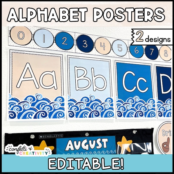Ocean Classroom Alphabet Posters | Ocean Classroom Decor | Alphabet Poster Cursive | Classroom Alphabet Line | Classroom Alphabet Letters
