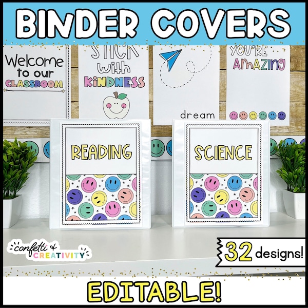 Bright Binder Covers & Spines | Editable Classroom Binder Covers | Teacher Binder Covers | Bright Classroom Decor | Teacher Folder