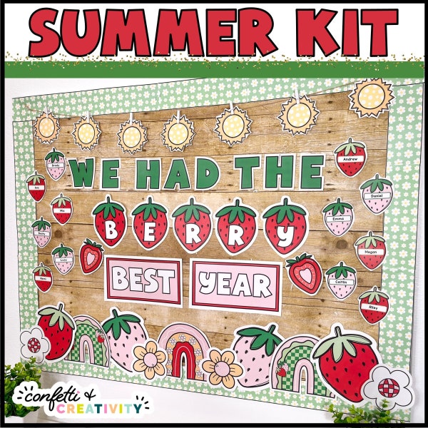 SUMMER Bulletin Board | Strawberry Summer Bulletin Board | Bulletin Board Kit | May Classroom Decor | End of the Year Bulletin Board