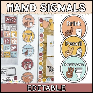 Neutral Hand Signal Posters | Neutral Classroom Decor | Classroom Hand Signal Posters | Printable Classroom Posters