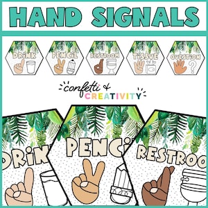 Tropical Hand Signal Posters | Tropical Classroom Decor | Classroom Hand Signal Posters | Printable Classroom Posters