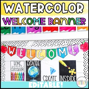 Editable Classroom Welcome Banner | Watercolor Classroom Decor | Classroom Banner | Classroom Decor | Back to School | Teacher Banner