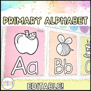 Carteles del alfabeto del aula pastel / Exhibición del alfabeto / Carteles del alfabeto animal / Jardín de infantes / Decoración colorida del aula / Aula primaria