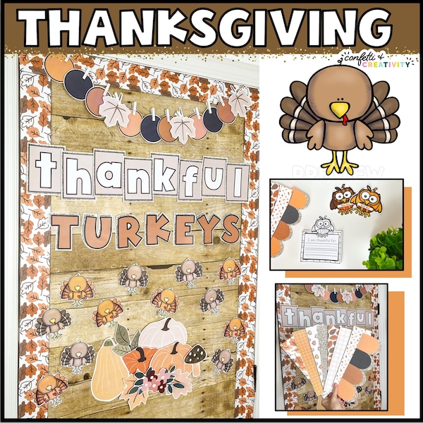 Thanksgiving Classroom Door Decor Kit | Thanksgiving Classroom Decor | November Classroom Ideas | Holiday Classroom | Turkey Classroom Ideas