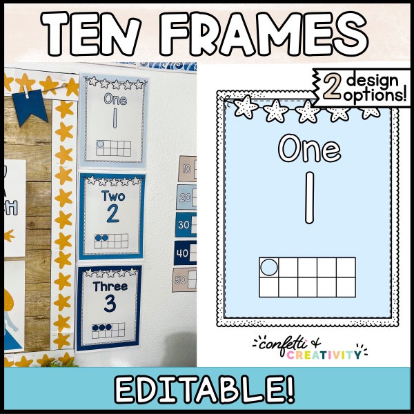 Classroom Number Posters with Ten Frames 0-20 | Ocean Classroom Decor | Classroom Number Display | Elementary Classroom