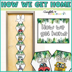 Tropical How We Go Home Dismissal Chart Template | How We Go Home Bulletin Board | Editable Dismissal Chart | Tropical Classroom Decor