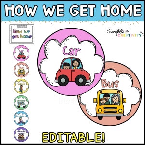 Bright How We Go Home Dismissal Chart Template | How We Go Home Bulletin Board | Editable Dismissal Chart | Bright Classroom Decor