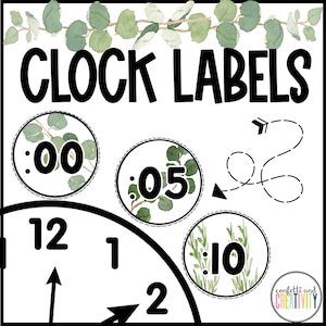 Farmhouse Classroom Clock Labels | 5 Minute Interval Clock Labels | Clock Number Labels | Modern Farmhouse Classroom Decor