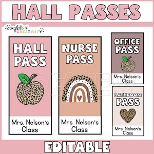 PRINTABLE Classroom Hall Passes | Personalized Classroom Hall Pass | Teacher Lanyard Classroom Pass | Editable Classroom Hall Passes