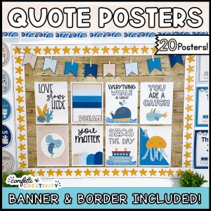 Ozean-Klassenzimmer-Zitat-Poster | Zitate aus dem Klassenzimmer | Ozean-Klassenzimmer-Dekor | Zitate zur Wachstumsmentalität im Klassenzimmer | Pinnwand-Display