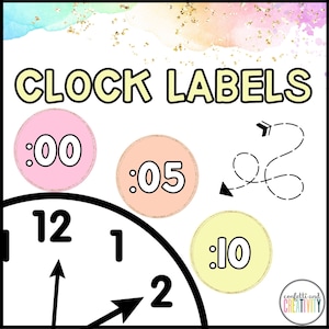 Pastel Classroom Clock Labels | 5 Minute Interval Clock Labels | Clock Number Labels | Pastel Classroom Decor