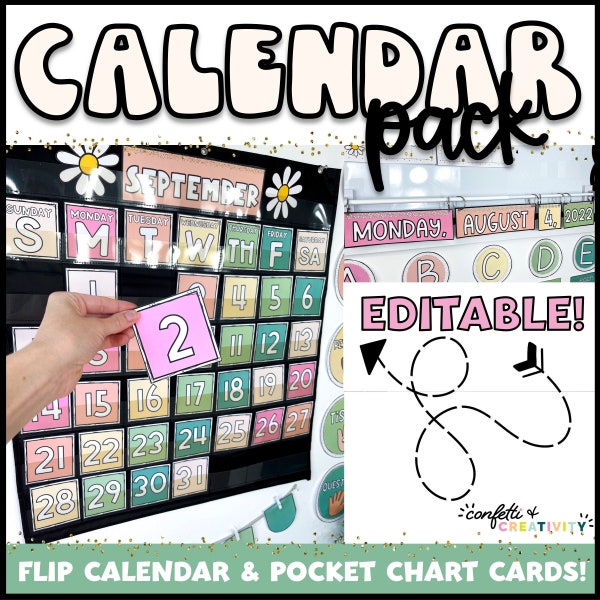 Retro Classroom Calendar Pack | Pocket Chart Calendar Cards | Flip Classroom Calendar | Retro Classroom Decor | Classroom Calendar Display