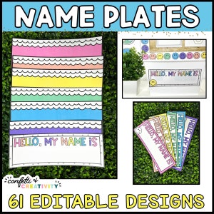 Bright Student Desk Plates | Student Name Tags | Desk Name Plates for Students | Editable Classroom Name Tags | Elementary Classroom