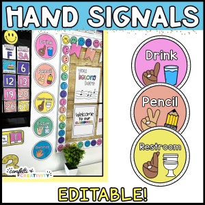 Bright Hand Signal Posters | Bright Classroom Decor | Classroom Hand Signal Posters | Printable Classroom Posters