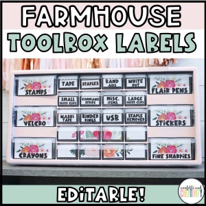 Floral Farmhouse Teacher Toolbox Editable Labels | Farmhouse Classroom | Teacher Organization | Classroom Labels | Teacher Toolbox Label