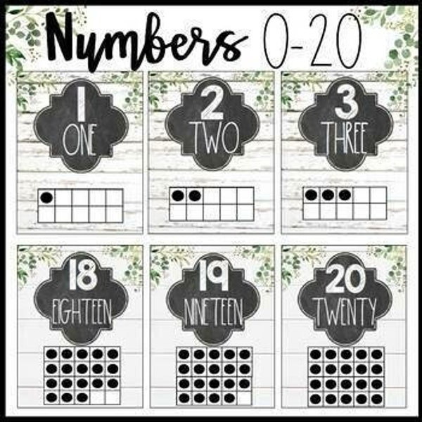 Classroom Number Posters with Ten Frames 0-20 | Modern Farmhouse Classroom Decor | Classroom Number Display  | Elementary Classroom