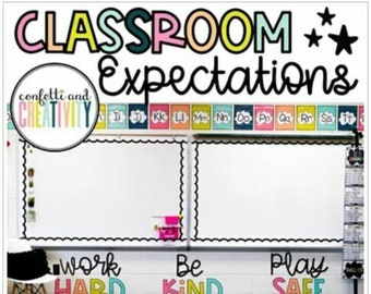 Bright Classroom Expectations | Classroom Rules | &quot;Work Hard, Be Kind, Play Safe&quot; | Classroom Wall Decor | Classroom Sign | Classroom Quotes