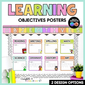 Póster imprimible de objetivos de aprendizaje / Decoración de aula en tonos pastel / Póster de objetivos de aprendizaje diarios / Descarga instantánea