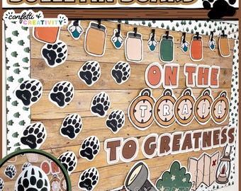 Kit para tablón de anuncios de camping / Decoración de aula con huellas de patas / Decoración rústica imprimible para el aula con temática de camping