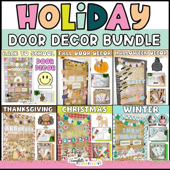 Holiday Classroom Door Decor Bundle: Elementary Teacher Decorations (Digital Download)