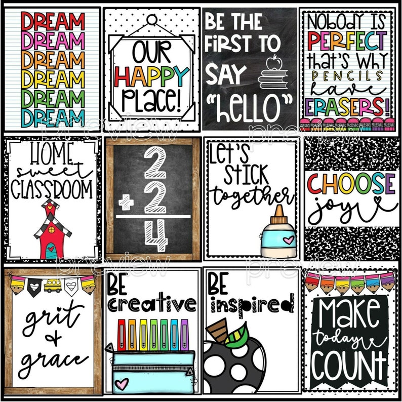 Vintage Classroom Quote Posters: Growth Mindset Decor (digital Download ...