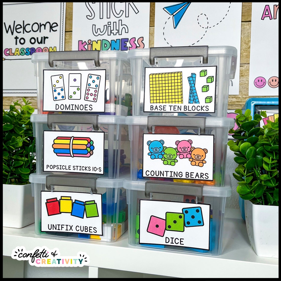 Bright Math Manipulative Labels: Math Classroom Decor (digital Download ...