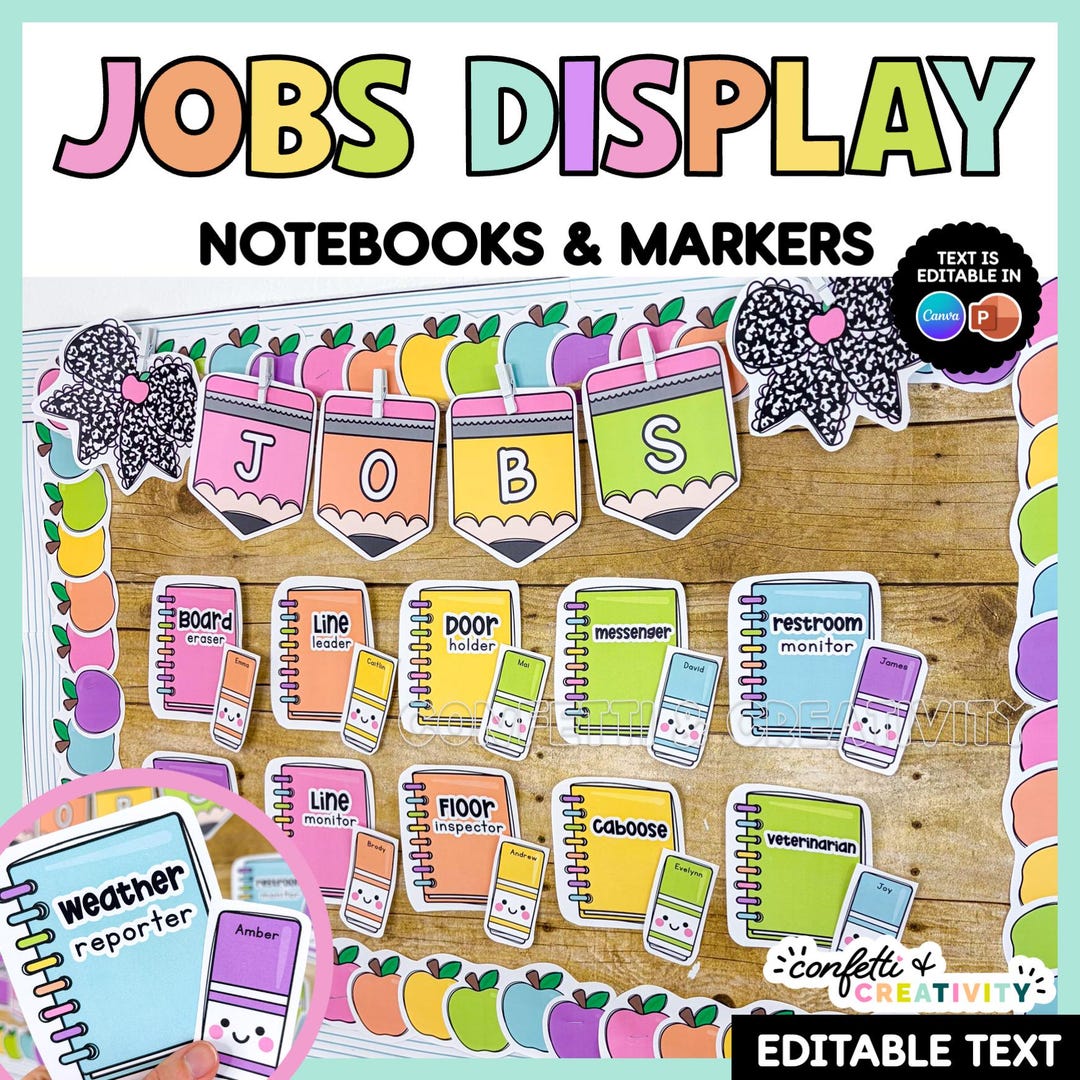 Classroom Jobs Display Printable | Pastel Classroom Decor | Notebook ...