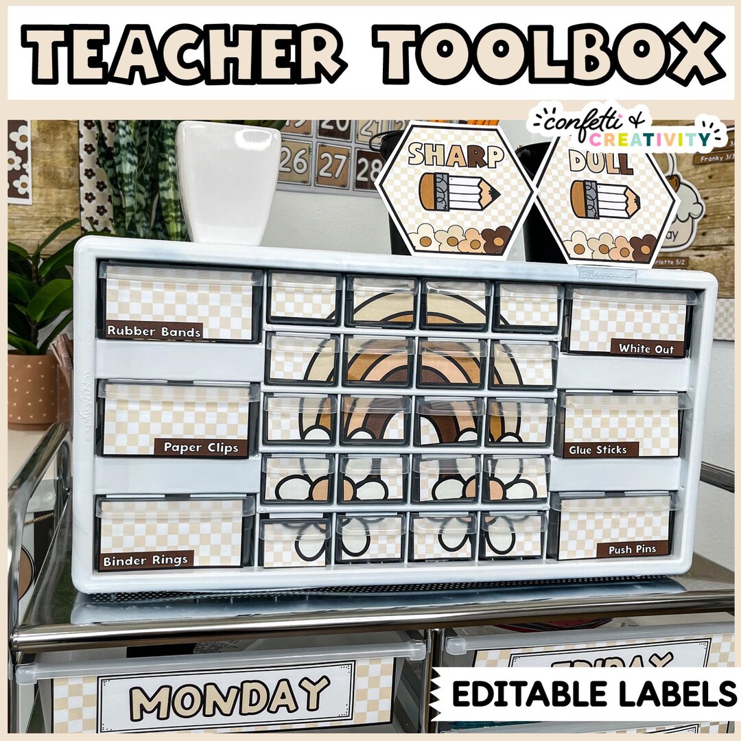 Neutral Teacher Toolbox Editable Labels | Neutral Classroom Decor ...