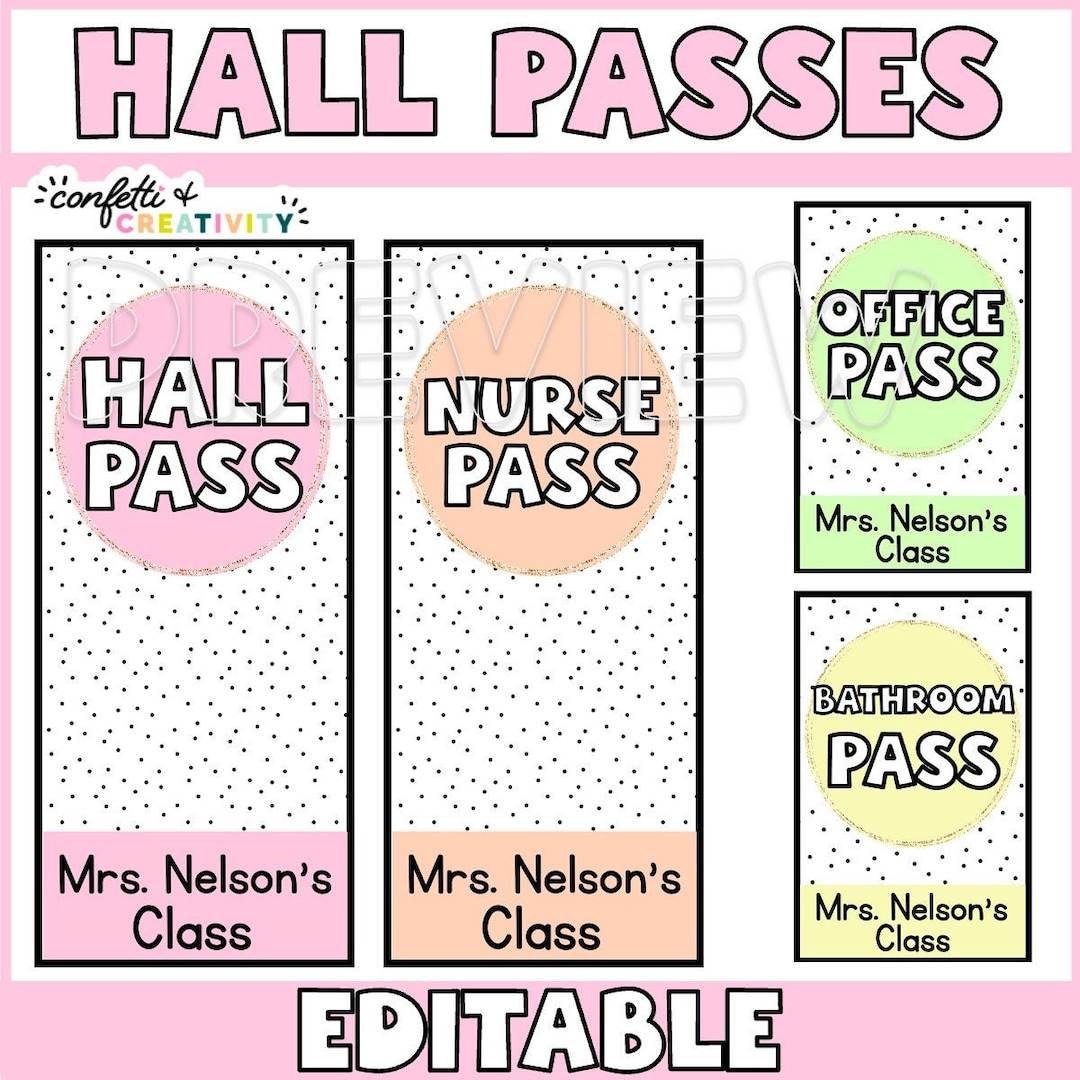 PRINTABLE Classroom Hall Passes Personalized Classroom Hall Pass