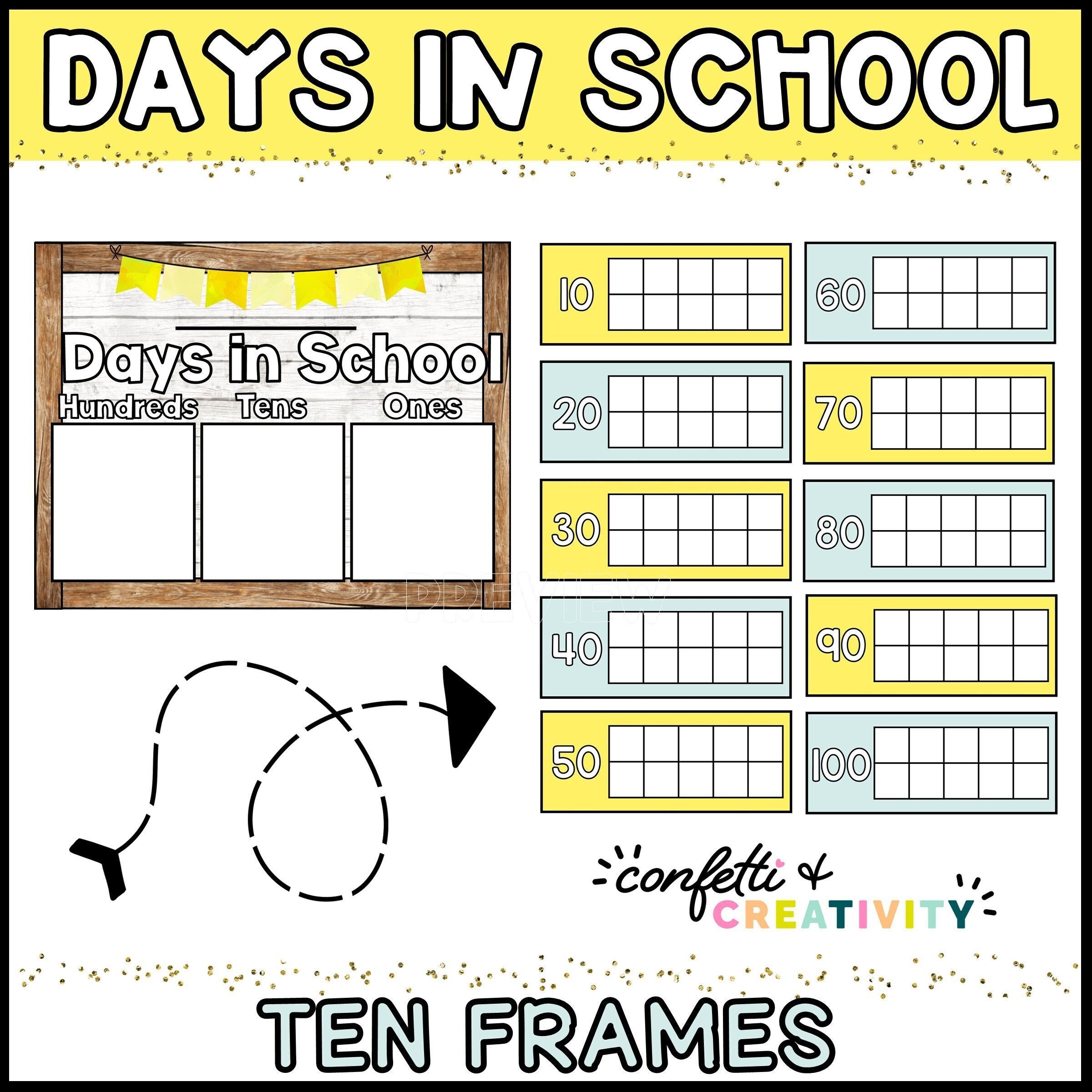 Elementary Classroom Decor: Days in School Tally, Ten Frames Chart ...