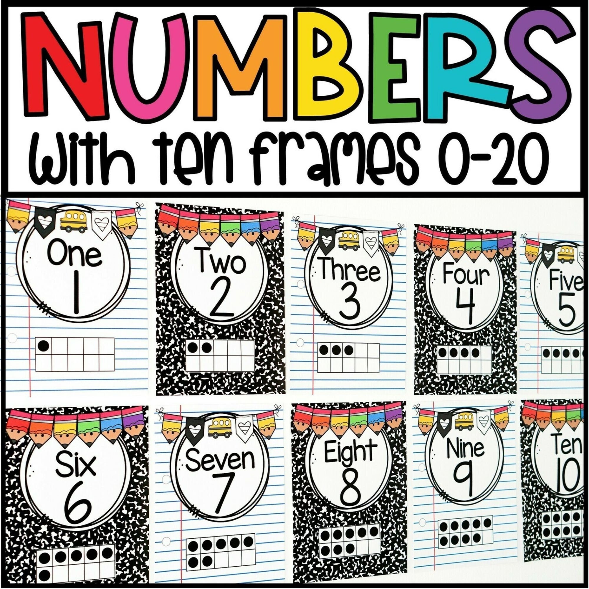 Classroom Number Posters with Ten Frames 0-20 | Bright Classroom Decor | Classroom Number Display  | Elementary Classroom