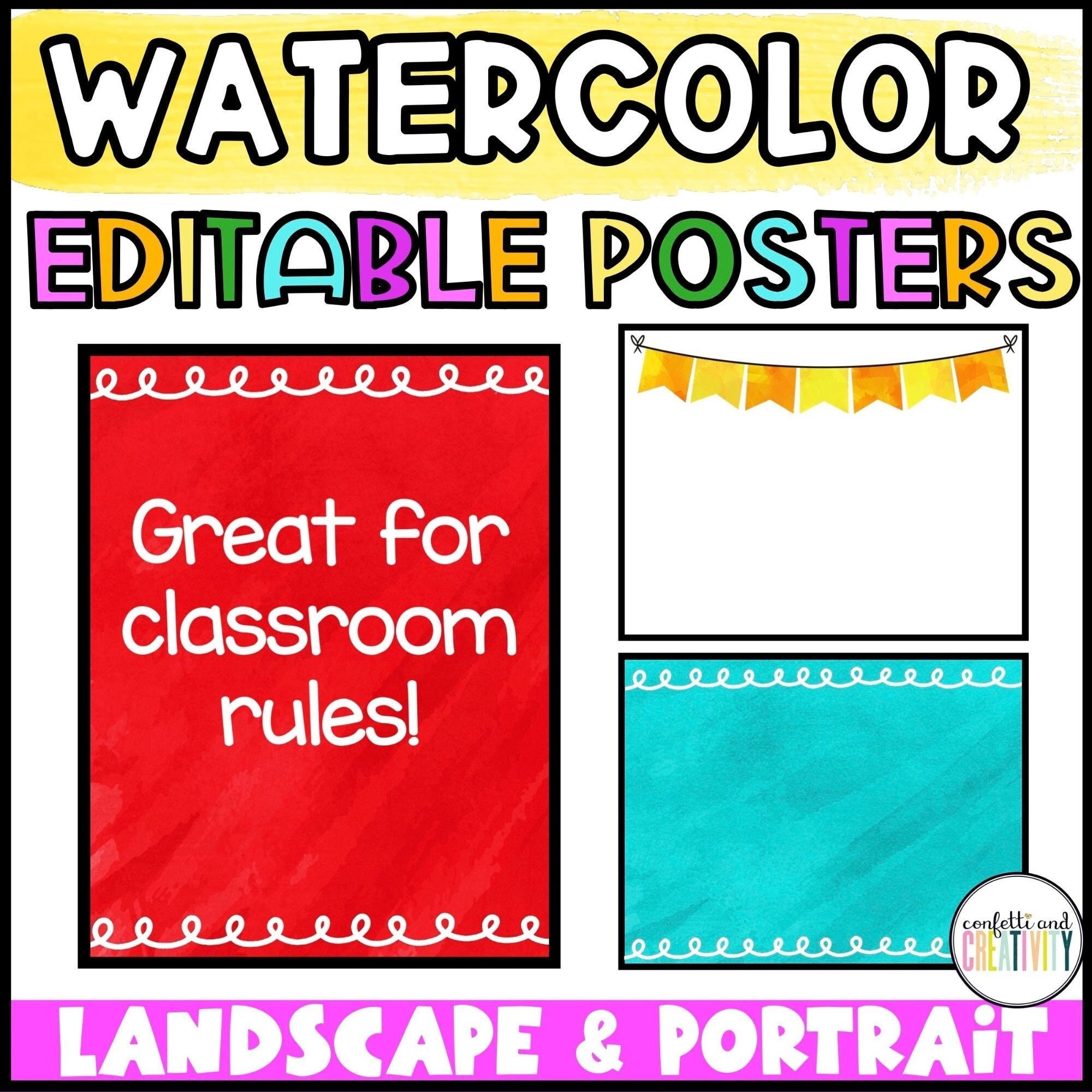 Editable Classroom Posters | Watercolor Classroom Decor | Elementary Classroom | Bulletin Board | Classroom Decor | Colorful Classroom