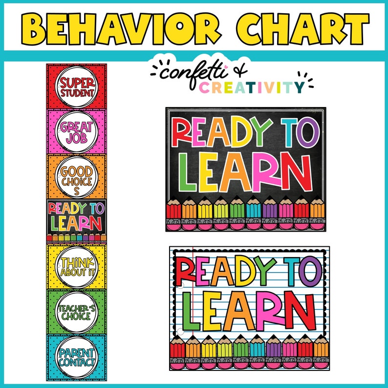 Behaviour Colorful Lettering Colorful Classroom Behavior Chart: Editable Elementary Clip Chart ...