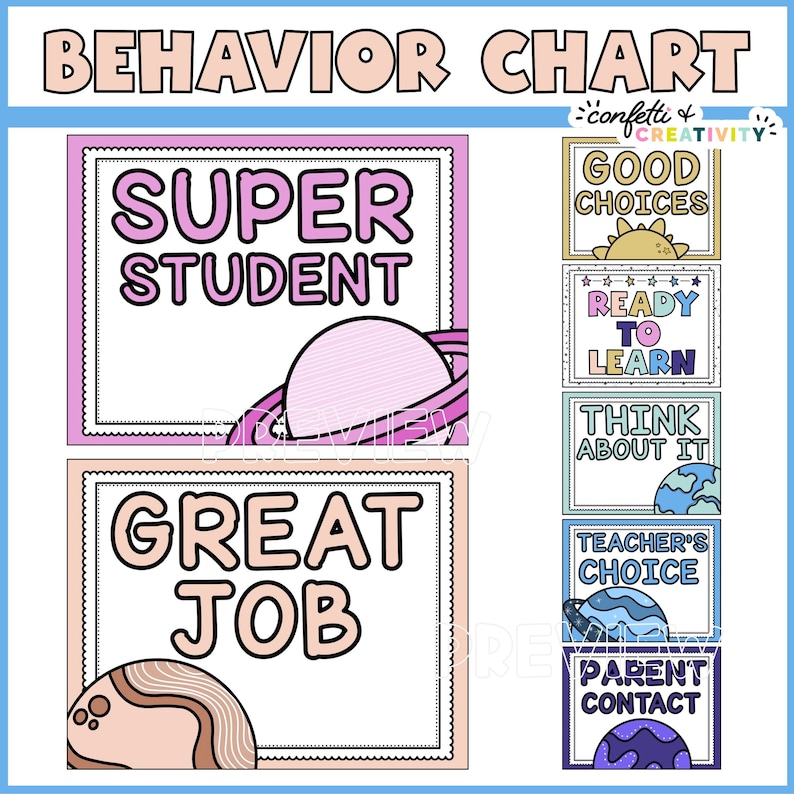 Space Classroom Behavior Chart: Management Clip Chart (digital Download ...