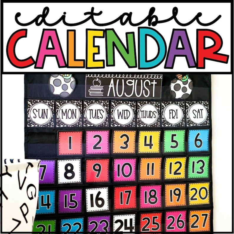 Bright Classroom Calendar Pack Pocket Chart Calendar Cards Etsy