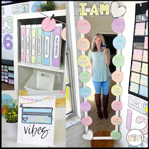 May include: A classroom mirror with a colourful 'I AM' sign with positive affirmations. The sign has a heart at the top and is decorated with pastel coloured circles with positive affirmations like 'I am unique', 'I am valued', 'I am honest', 'I am amazing', 'I am kind', 'I am helpful', 'I am lovable', 'I am confident', 'I am playful', 'I am joyful', 'I am brave', 'I am smart', 'I am enough', 'I am courageous', 'I am exceptional'.