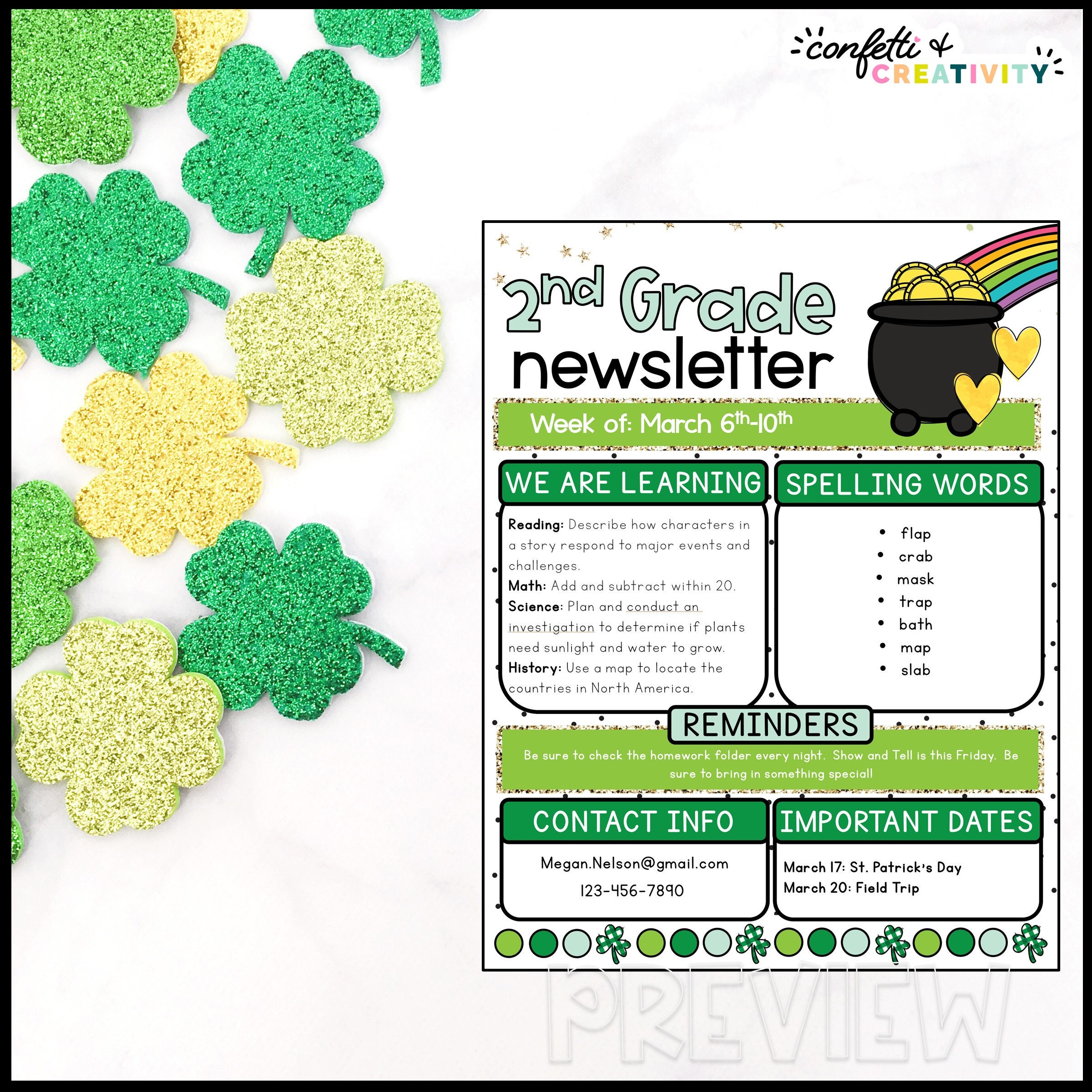 Editable St. Patrick's Day Classroom Newsletter Template (digital ...